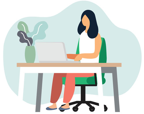 Software Testing Services (software tester woman sitting at desk looking at website)